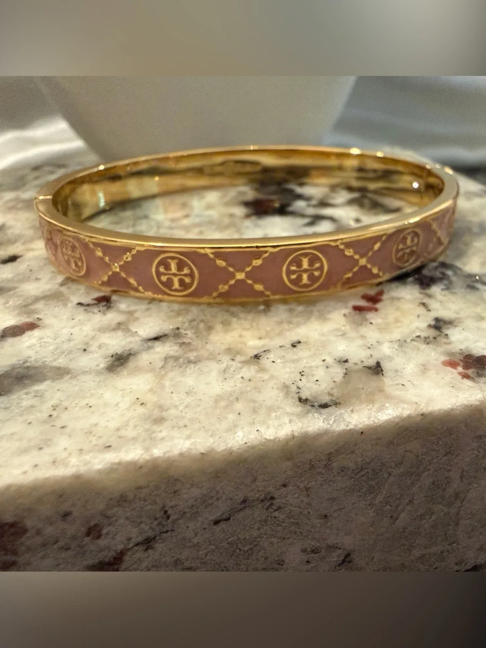 Tory Burch Gold-Tone Bracelet with pink Enamel Logo Motif - Picture 3 of 3